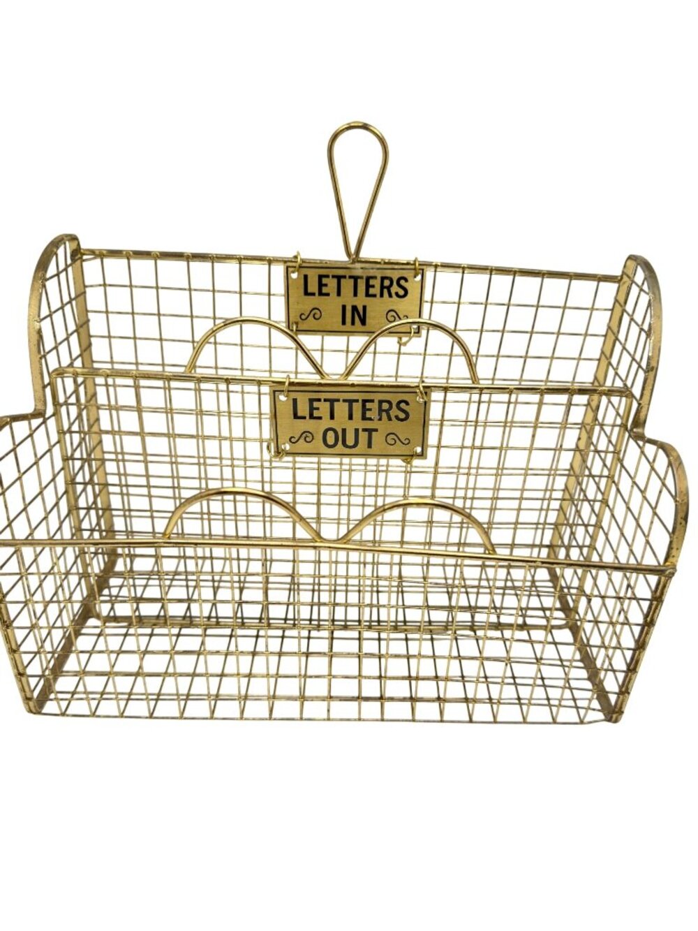 Vtg Brass Wire Letter In/Out Holder Desk Organizer Mail Office Caddy 12"x6"x8"